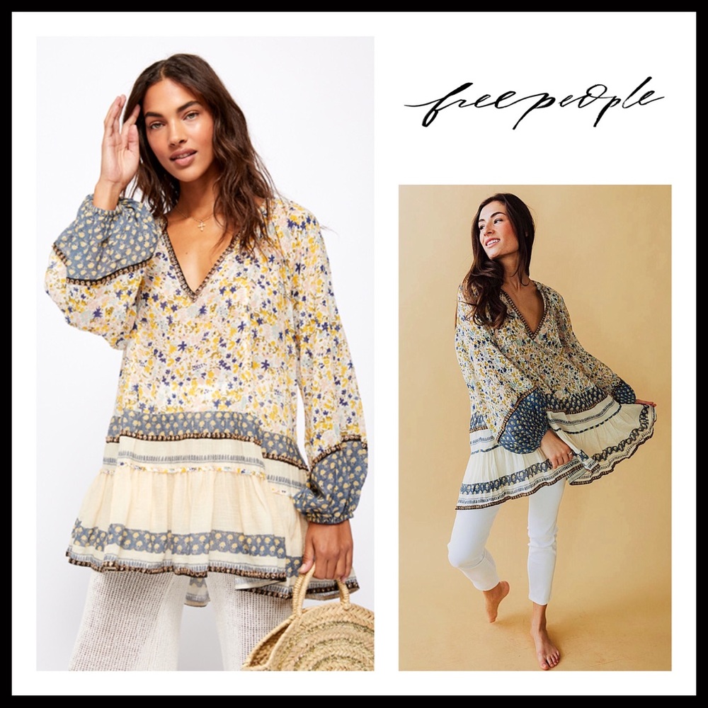 FREE PEOPLE BOHO FLOWY TUNIC SWING MINI DRESS A2C - Picture 1 of 16